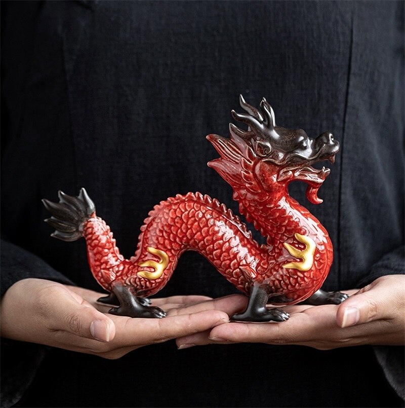 伝統的な中国の磁器ドラゴン彫像手作りセラミックストーテム動物彫刻古代伝説トーテム飾りクラフト装飾