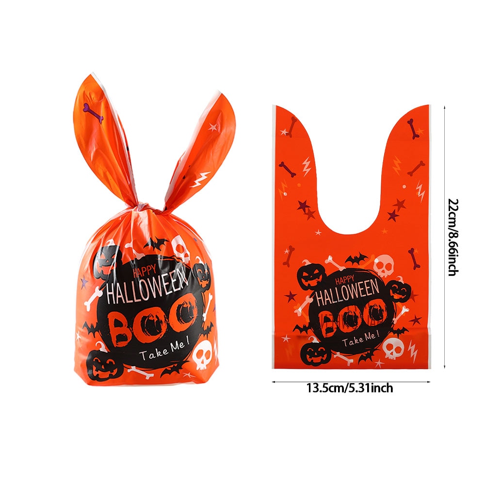 Sacs à bonbons en plastique transparent pour Halloween, 50 pièces, sac d'emballage cadeau avec crâne de citrouille, sacs cadeaux imprimés pour décoration d'halloween, 2023