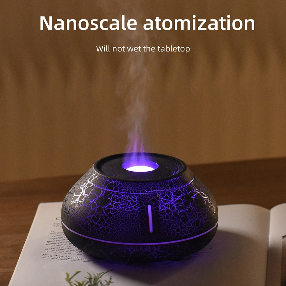 Air Humidifier Crack Volcanic Flame Essential Oil Diffuser Ultrasonic Cool Mist Maker Led Essential Oil Lamp Air Diffuser