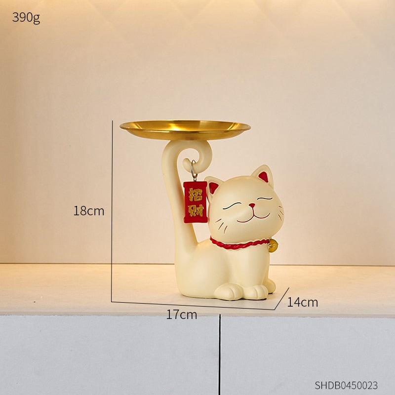 Decoración moderna del hogar bandeja de gatos afortunados decoración de sala creativa Maneki neko escultura y figuras de arte interior artesanía de escultura