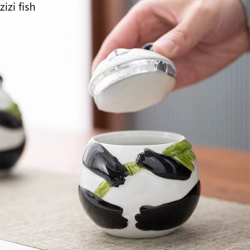 פנדה קרמיקה תה פח אטום קופסת תה קופסת תה 5 חלקים קופסת מתנה מיכל קנדי צנצנת תה מיכל תה מארגן תה קאדי