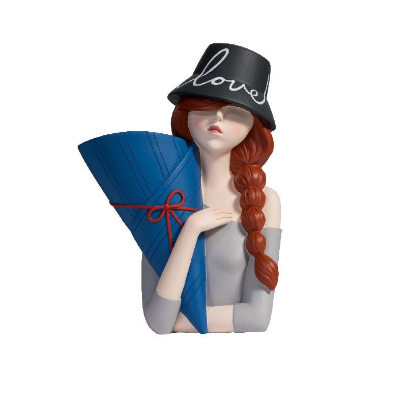 Patung gadis untuk rumah, ornamen meja vas, dekorasi kantor, patung -patung untuk lemari TV, rangkaian bunga, aksesoris bunga