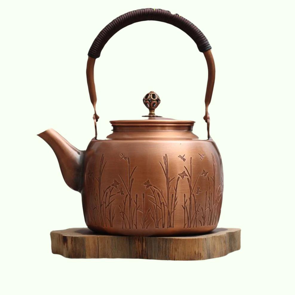 Copper Tea Kettle Large Pumpkin Pot Large-Capacity Pure Copper Boiling  Kettle Tea Infuser Handmade Teapot Healthy Tea Set 1.8L
