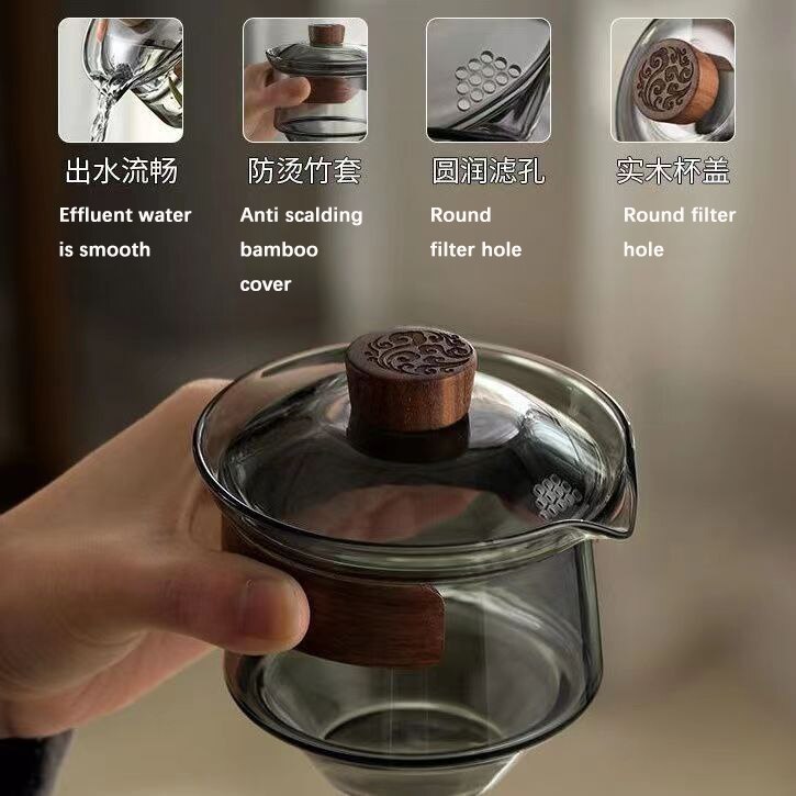 일본 유리 가이완 차 Tureen 싱글 히트 내성 및 Scald 교장 Sancai Cup Tea Set Kung Fu Tea Cup and Bowl