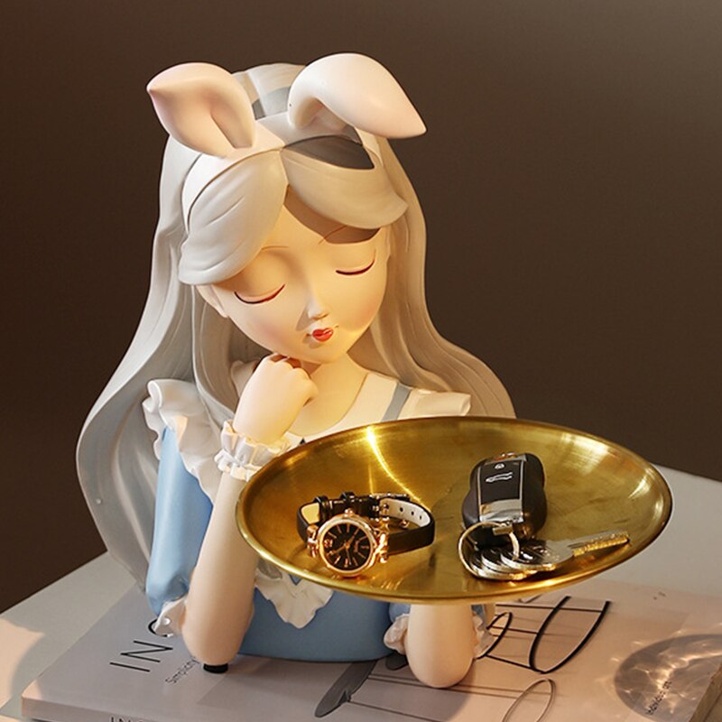 Resin Girl Dulang Patung untuk dalaman Nordic Ins Figure Hiasan Patung Rumah Ruang Tamu Desktop Penyimpanan