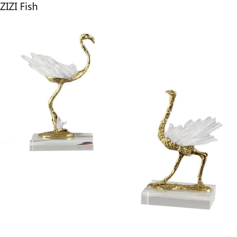 Sininen kristalli messinki strutsi veistoskoristeet abstraktit käsityöt olohuoneen kalusteet työpöydän sisustus luova taideteos patsas