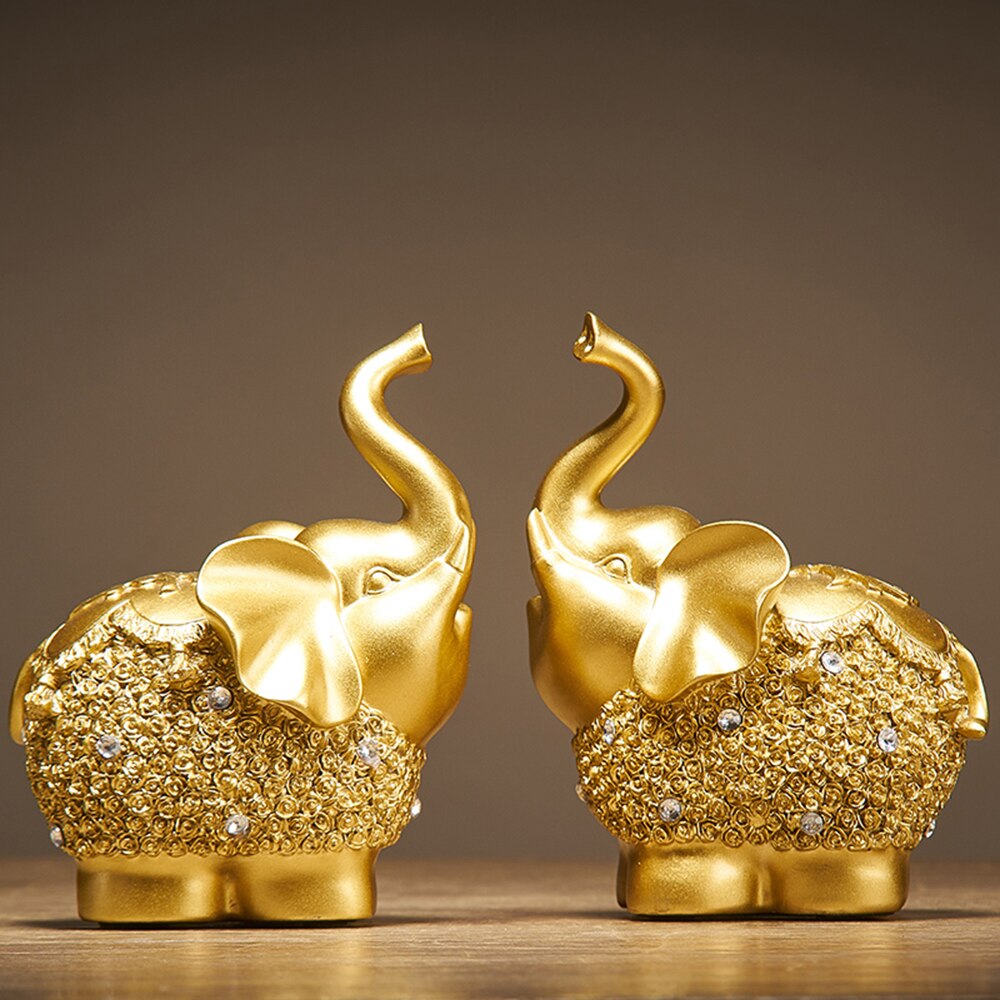 Modern Golden Home oranemnts harts charms djurfigurens dekoration tillbehör elefant staty vardagsrum kontor skrivbord dekor