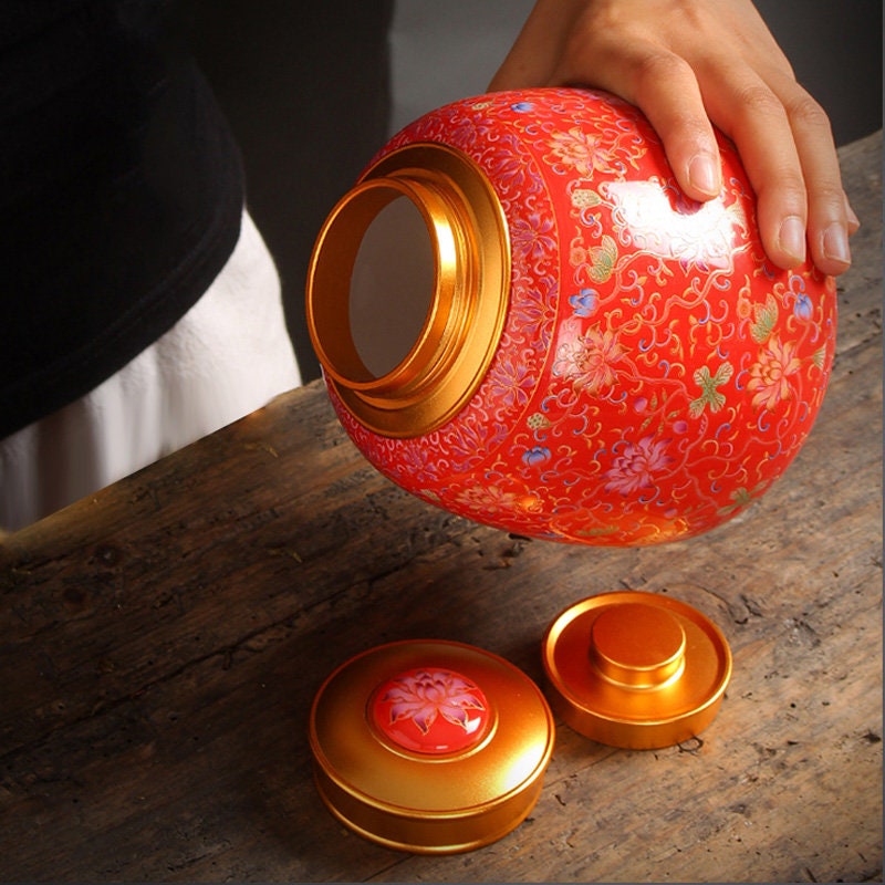 ティーキャディーセラミックエナメル大きなシールされた茶キャディの家庭用ウェイクアップティーボックス保管保湿ギフトボックス