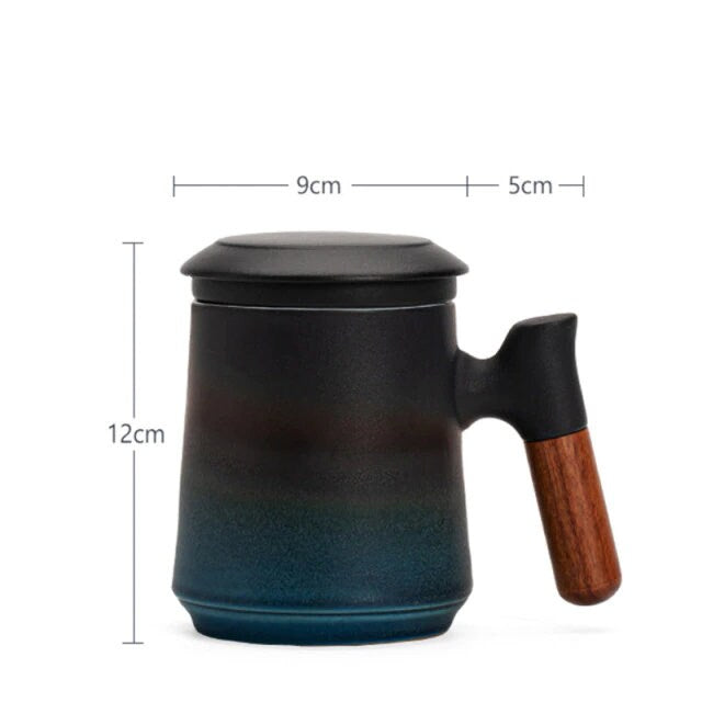Juego de taza de té de cerámica hecha a mano japonesa con infusor y tapa