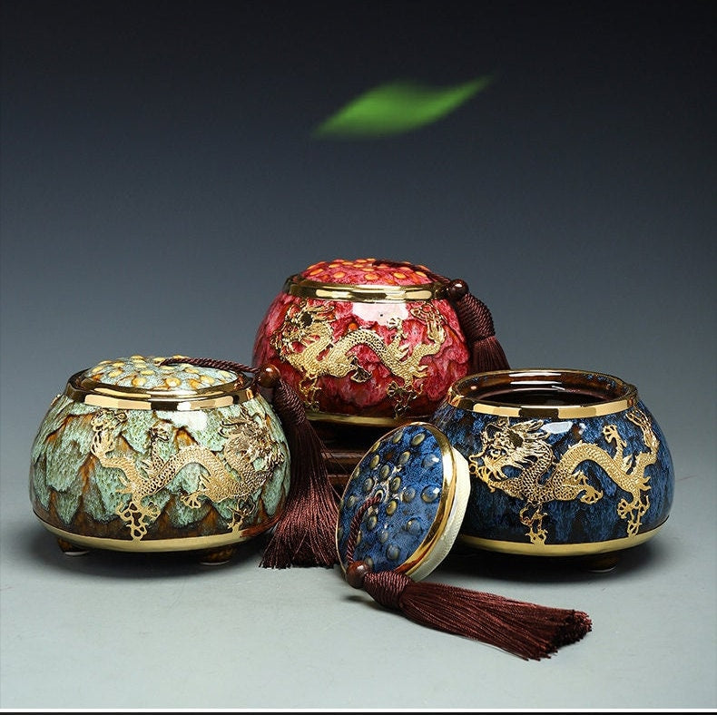 סיר תה JADE משובץ זהוב JIANZHAN KUNG FU סט תה סיר תה אטום גדול - אחסון מיכל קפה מיכל אחסון תה.