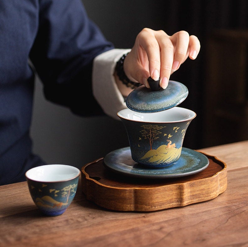 Hjortes keramiske Gaiwan Home Retro Ceramic Kiln ble til te -bolle