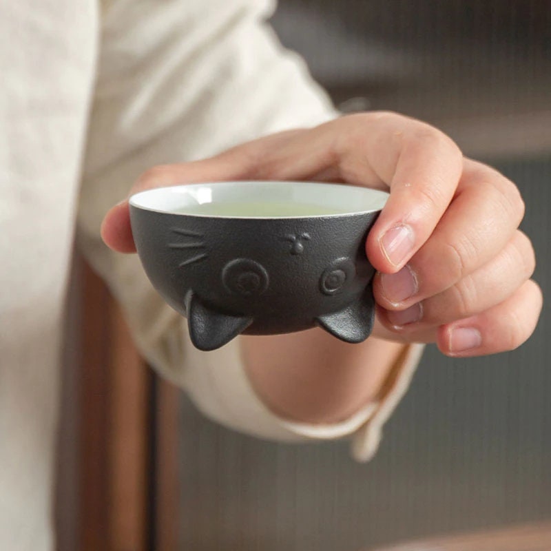 Cute mug cat lovers gift mug Ceramic Teapot with 2 Cups - Cute Cat Travel Tea Sets - Portable Gaiwan Cup