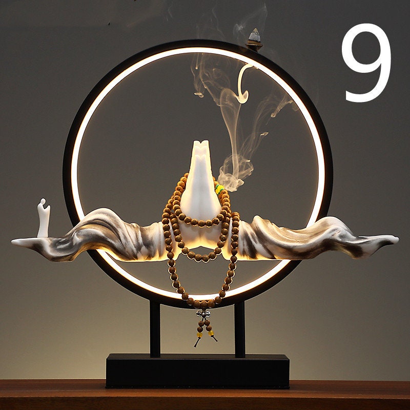 Acacuss Waterfall Backflow Canse Burner家庭屋内サンダルウッド香容器バーナーセラミックセット - 装飾セラミックバーナーハンドメイド