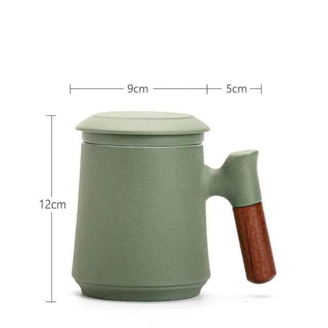 Set di tazze da tè in ceramica giapponese con infusore e coperchio fatti a mano