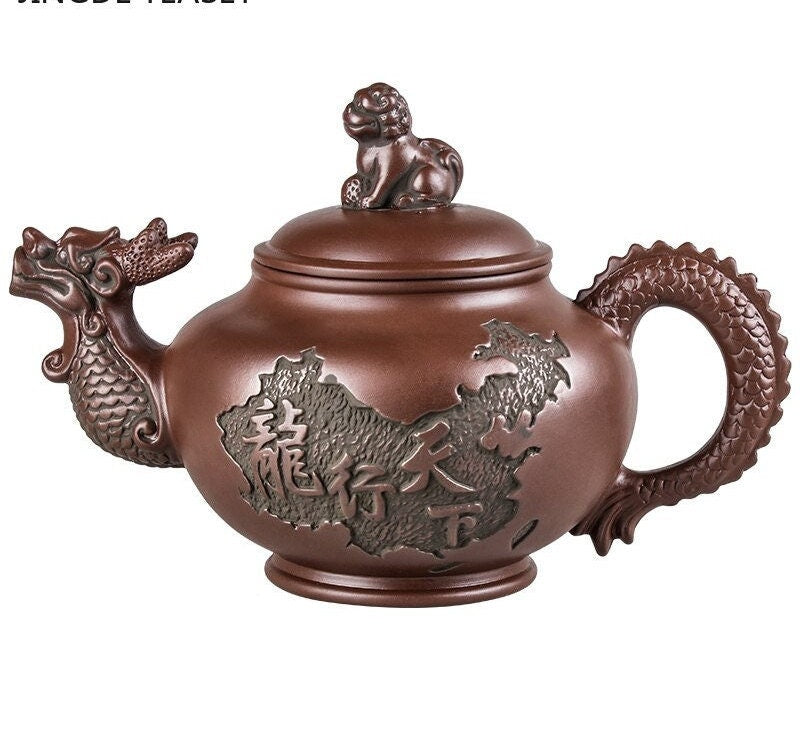 Dragon Tea Pot Yixing fialový hliněný čaj Teapot Sada Číňan