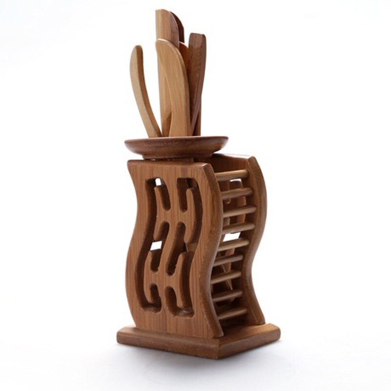 6 pièces/ensemble d'ustensiles de cérémonie du thé faits à la main en bambou