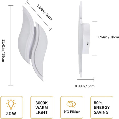 Modern White Wall Lamp 20W,LED Interior Wall Light,Warm Light 3000K Acrylic Aluminium Wall Lamp for Bedroom, Study in Hallway