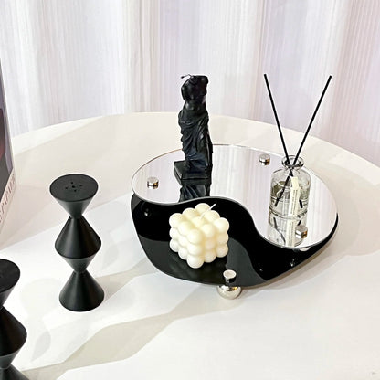 Irregular Acrylic Decorative Footed Tray, Black Acrylic Tray for Perfume, Vanity Dresser, Makeup Storage Tray for Jewelry