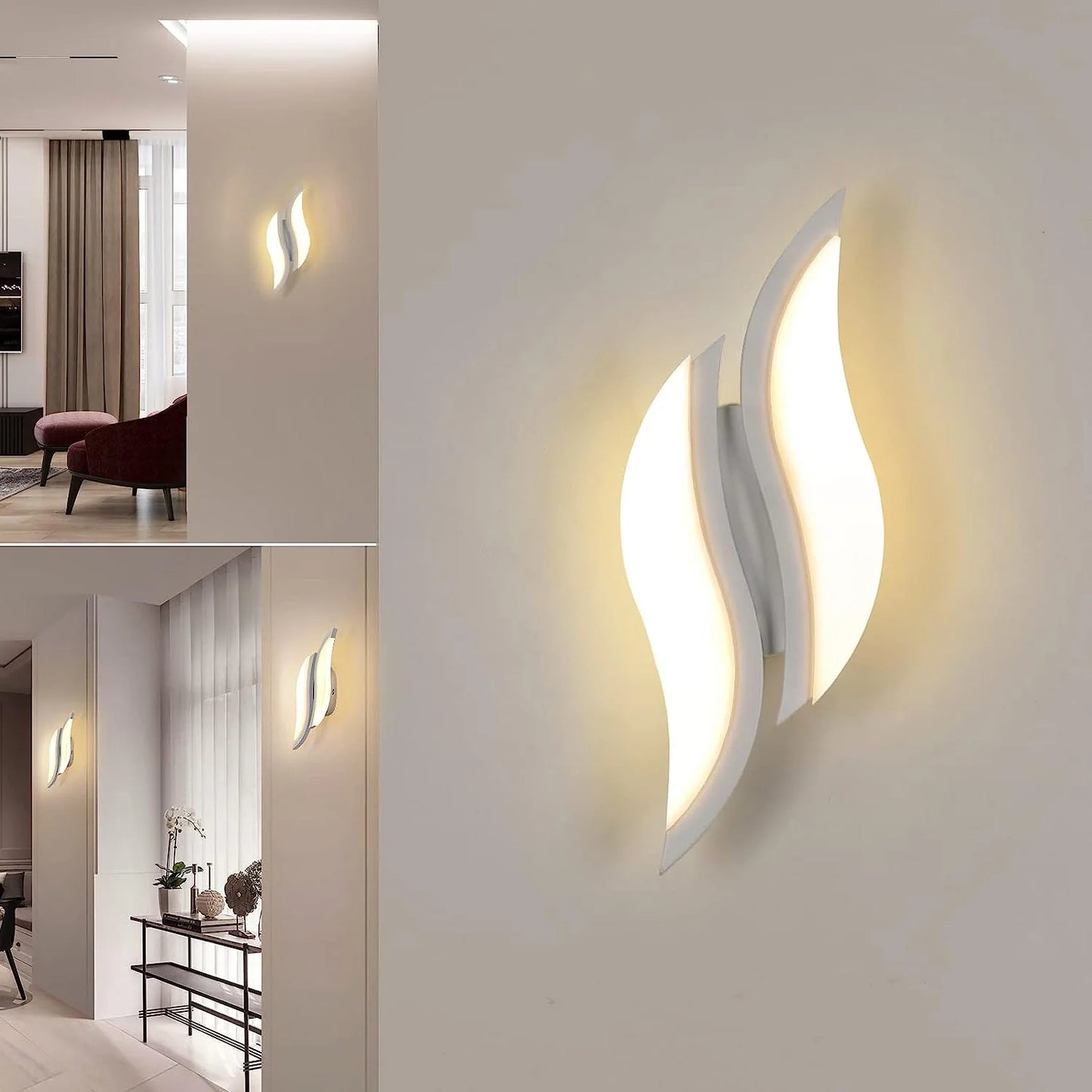Modern White Wall Lamp 20W,LED Interior Wall Light,Warm Light 3000K Acrylic Aluminium Wall Lamp for Bedroom, Study in Hallway