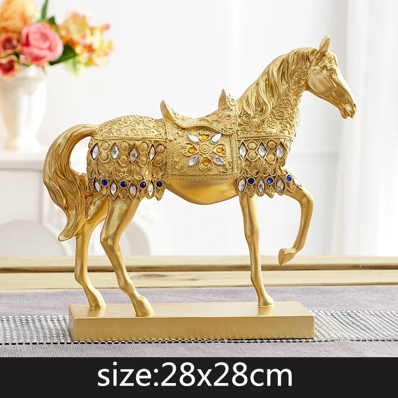 Creative Resin Golden Horse Simulation Animal Gem Crystal Decorations Crafts Modern Home Desktop Decoration Miniature Figurines