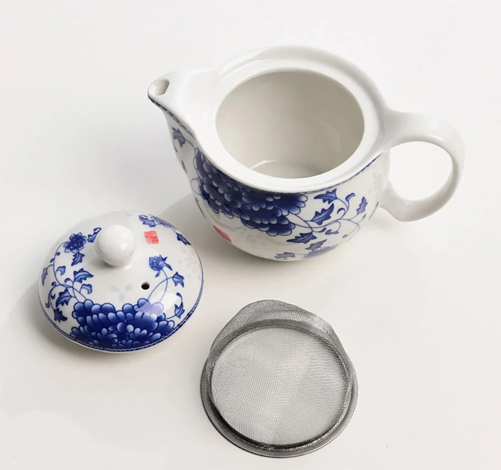 Chinesische blau-weiße Porzellan-Teekanne, exquisiter Keramik-Teekessel, Kung-Fu-Tee-Set, Porzellan-Teegeschirr-Blumen-Teekanne