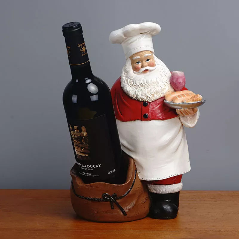 Modern Christmas Figures Table Home Decor Statues Santa Chef Wine Rack Storage Sculptures Figurines For Interior Room Ornaments