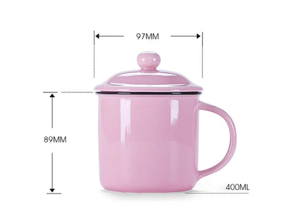 400ml Chinese style vintage enamel Mug with lid,ceramic mug coffee milk tea mugs home imitation ancient mouthwash water cup