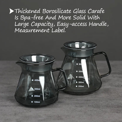 Glass Range Coffee Server For Pour Over Coffee & Tea - 600ml/20oz Ovalware Microwave Safe & Heatproof Thick Glass Body (Black)