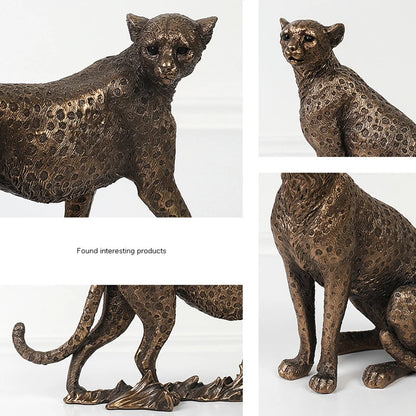 Ornaments For Home Statue Figurine Sculpture Home Office Table Desktop Decor Leopard Gold Golden Cheetah Handmade Decorative