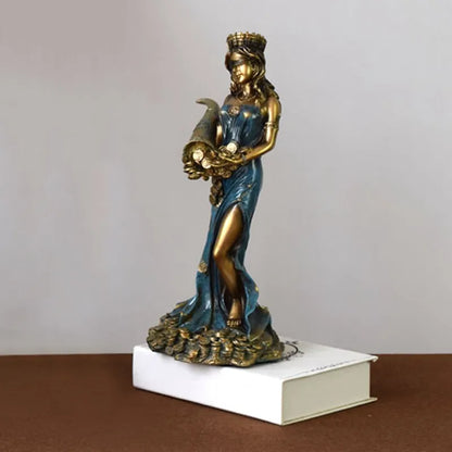 Blindfolded Fortuna Statue Ancient Greek Roman Goddess Of Fortune Vintage Blue Luck Sculpture Luck Decorations For Home