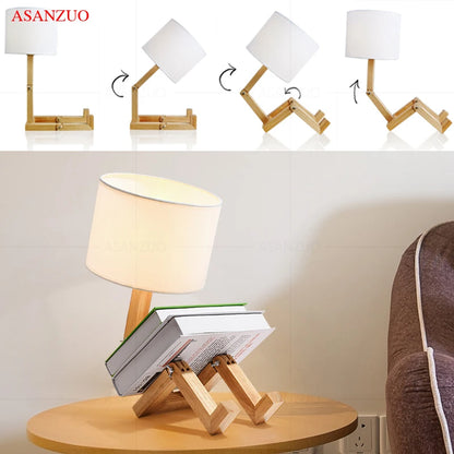 Lampe de Table LED en forme de Robot en bois, art nordique ins, moderne, pour salon, chambre à coucher, lampe de chevet, décoration simple pour bureau, lampe de bureau E14