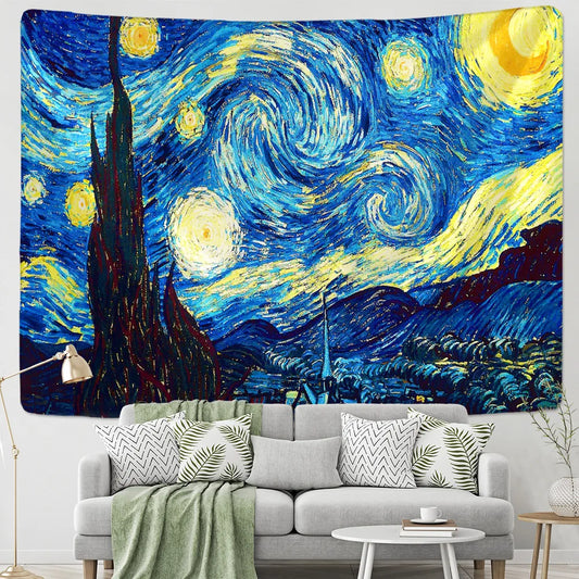 Tapestry Famous Van Gogh Print Blanket Wall Hanging Star Moon Night  Tapestry Decorative Blanket Fabric Bedroom 200x150cm Large