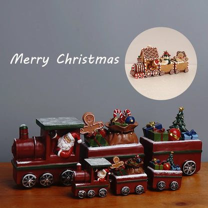 Santa Train Gift Christmas Decoration 2023 2024 Figurines For Interior Statues Sculptures Christmas Ornaments Home Crafts Bear