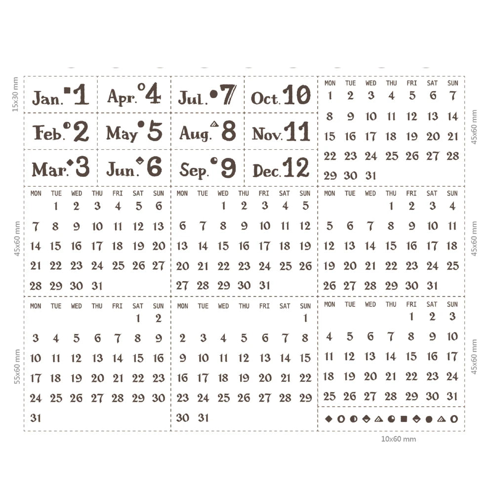 Yoofun 20 Pc/set Permanent Calendar Wooden Rubber Stamps Scrapbooking Decoration Bullet Journaling DIY Craft Standard Stamp