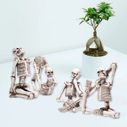 4Pcs/Set Fun Mini Yoga Skeleton Figurines Resin Carving Statue Lot Desk Decoration for Halloween Home Car Decors Ornament