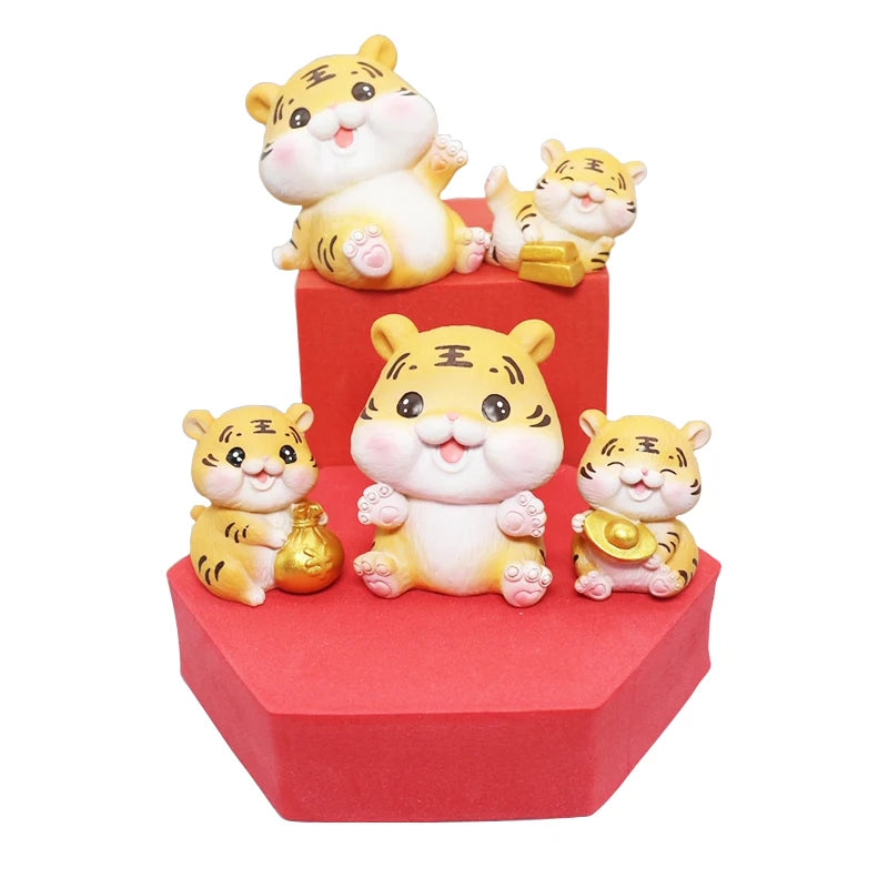 Cute Kawaii Tiger Figurines Figure Symbol Chinese New Year Twelve Zodiac Home Car Desktop Ornaments Decoration Mascot