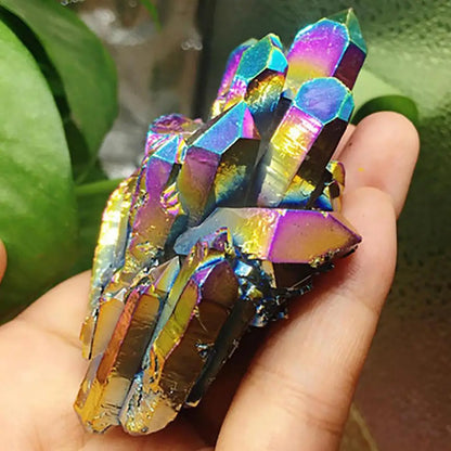 Natural Quartz Crystal Rainbow Titanium Cluster Rare Mineral Specimen Reiki Healing Stone Craft Decoration