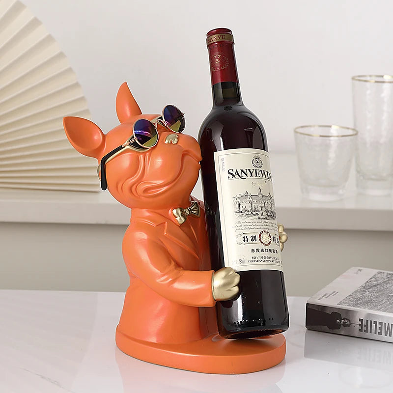 Home Decoration Animal Figurines Wine Holders Resin Craft Bulldog Statue Wine Bottle Holder Desk Table Champagne Rack Room Decor