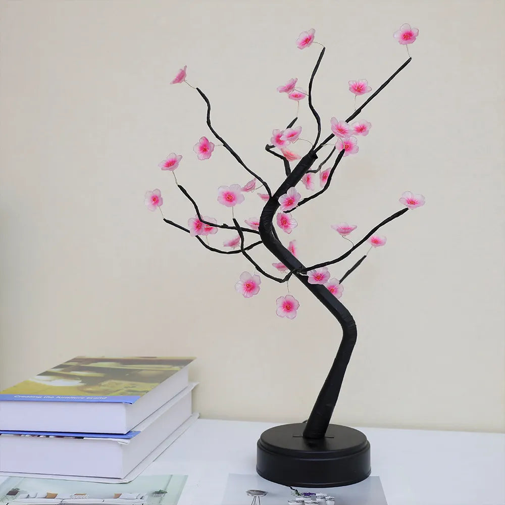 Décoration de la maison USB/batterie alimenté interrupteur tactile blanc chaud artificiel bonsaï fleur de cerisier arbre de bureau lampe à LED lumière