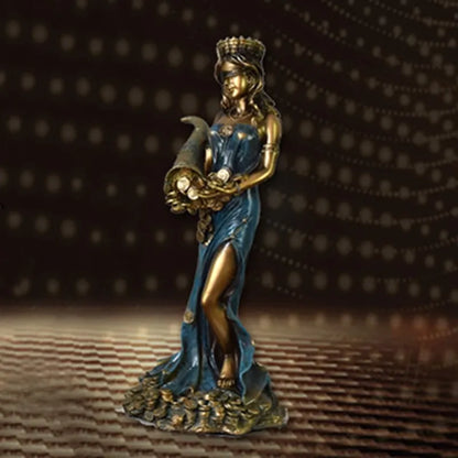 Mit verbundenen Augen Fortuna Statue Antike griechische römische Göttin des Glücks Vintage Blaue Glücksskulptur Glücksdekorationen für Zuhause
