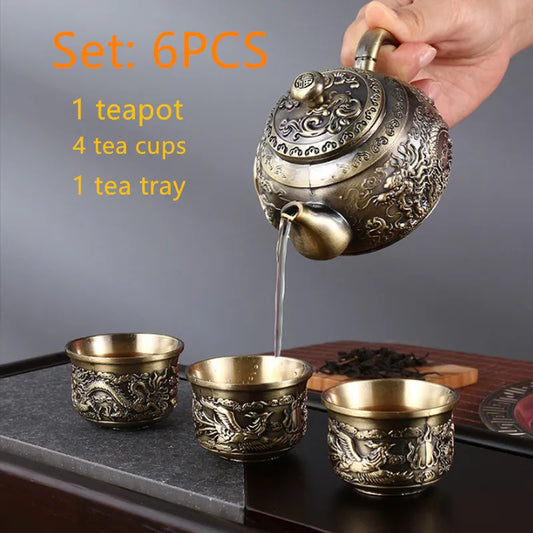 Service à thé haut de gamme 6 pièces, théière turque, service à thé arabe, service à thé en bronze Antique, service à thé Kung Fu domestique Simple, coffret cadeau chinois