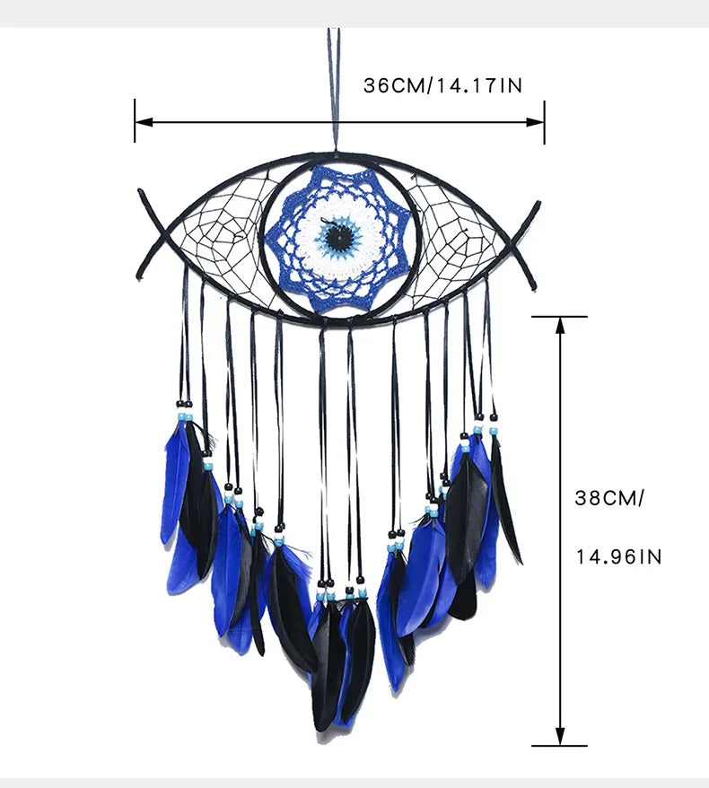 Evil Eye Dream Catcher Boho Room Decor Handmade Eye Wall Decor Blue Feather Dreamcatcher Wall Hanging Wall Art  Living Room Gift