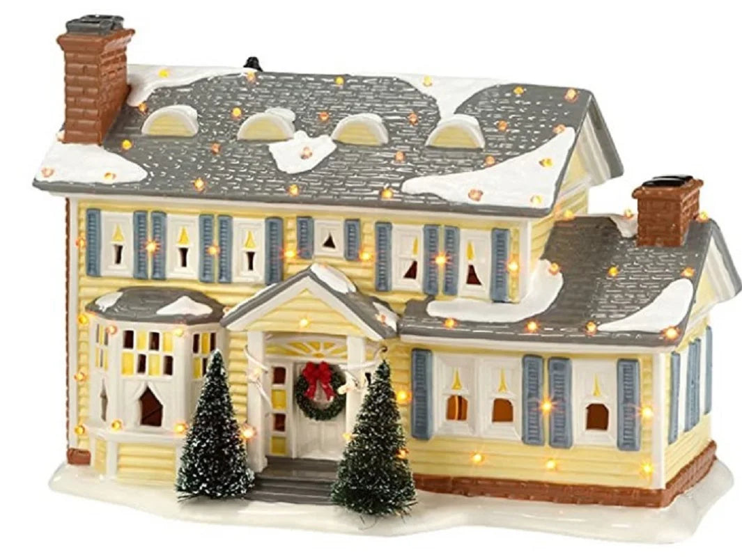 Mini décoration de Noël en résine, maison de Noël bien éclairée avec maison de voiture du père Noël et plus de petites figurines de Noël en résine