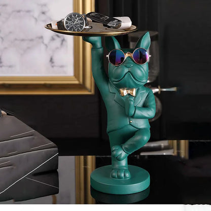 KungFu – majordome bouledogue avec plateau pour clés, stockage de Stock de bijoux, décoration nordique pour la maison, Statues de chien, Sculpture en résine, décoration de bureau