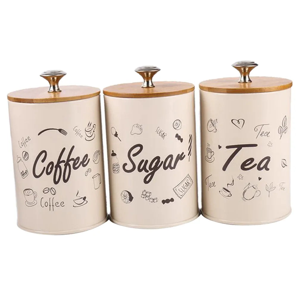 3pcs/set Metal Seal Jar Storage Tank Kitchen Sugar Coffee Tea Storage Jars Canisters 1L