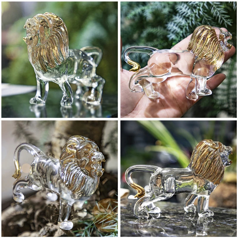 H&D Crystal Lion Figurine Glass Painting Art Wildlife Animal Sculpture For Home Office Table Decor Collectible Housewarming Gift