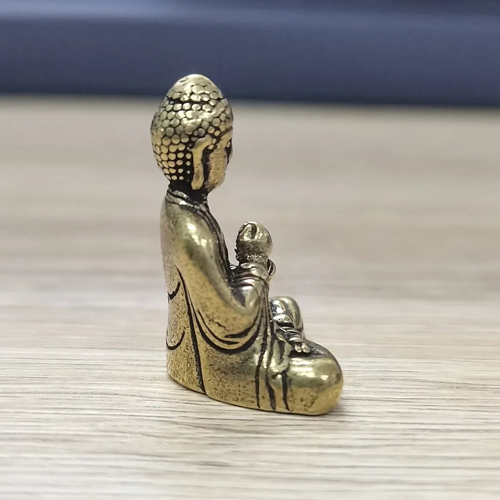 10Pcs Mini Brass Sitting Buddha Statue Figurine for Journey Buddhism Worship Home Office Desktop Decoration