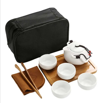 Chinese Tea Travel Set Kung Fu Ceramic Portable Teacups Teapot Porcelain Gaiwan Cups Ceremony Tools Handmade Mini Penguin Pot