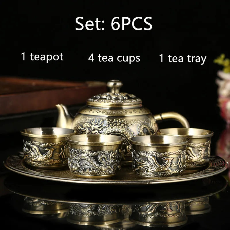 6-piece high-end tea set Turkish teapot Arabic tea set Antique bronze tea set Simple household Kung Fu tea set Chinese gift box