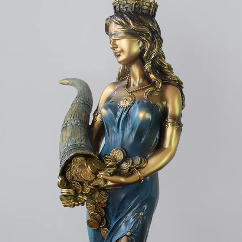 Mit verbundenen Augen Fortuna Statue Antike griechische römische Göttin des Glücks Vintage Blaue Glücksskulptur Glücksdekorationen für Zuhause